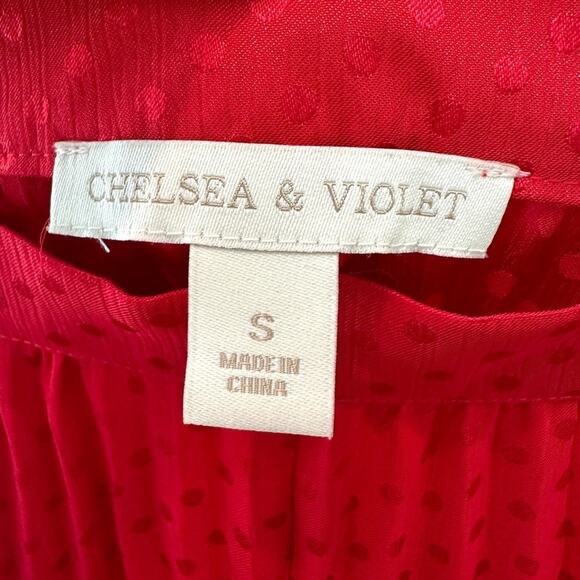 CHELSEA & VIOLET | Red Swiss Dot Pleated Midi Skirt Side Slit | Size Small - Picture 6 of 8
